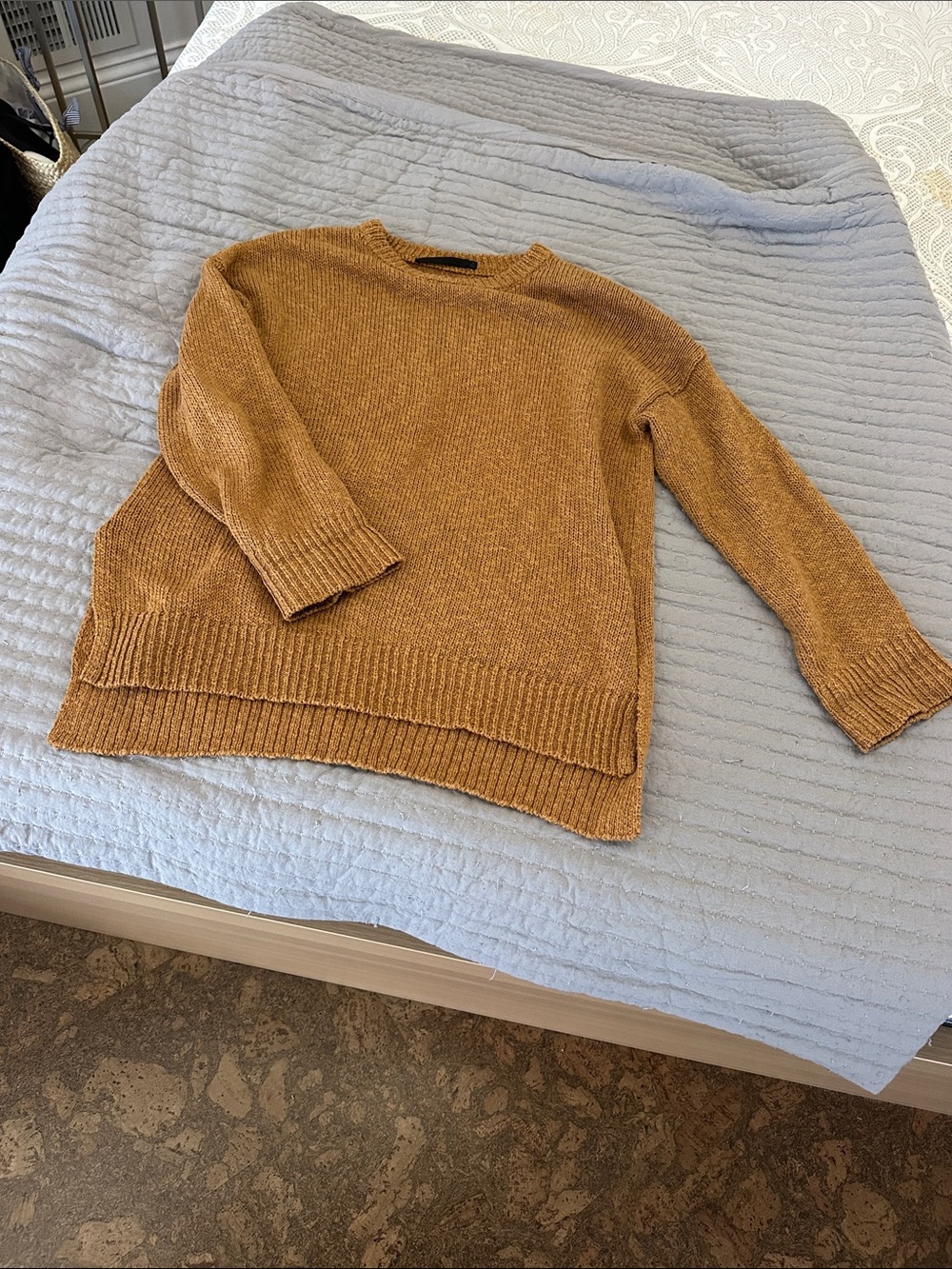 Jenni Kayne Burnt Orange Linen Cotton Blend Oversized Crewneck Sweater